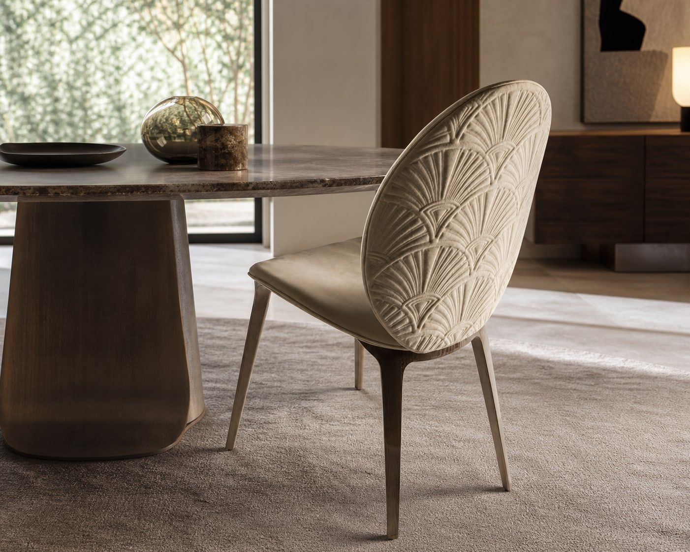 Dining Chair (Light-gold stainless steel) styled in a FADIOR HOME interior setting