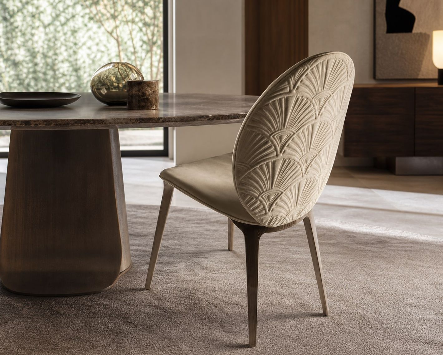 Dining Chair (Light-gold stainless steel) styled in a FADIOR HOME interior setting