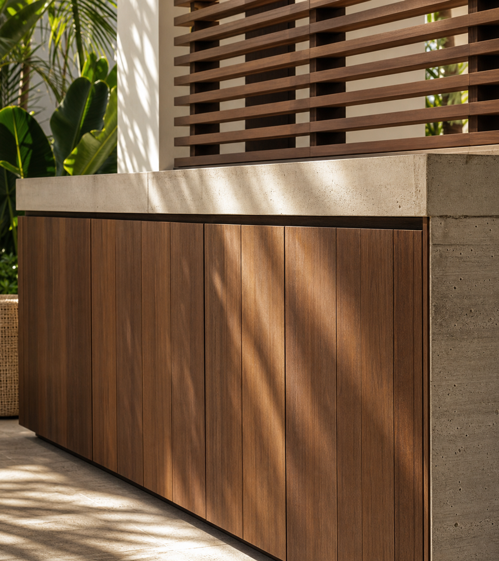 Fadior Horizon Outdoor Kitchen Suite with Shade-Screen Prep Promenade — close-up of stainless steel finish and hardware