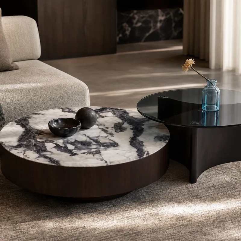 Marble and Glass Side Table Ø800×415 mm