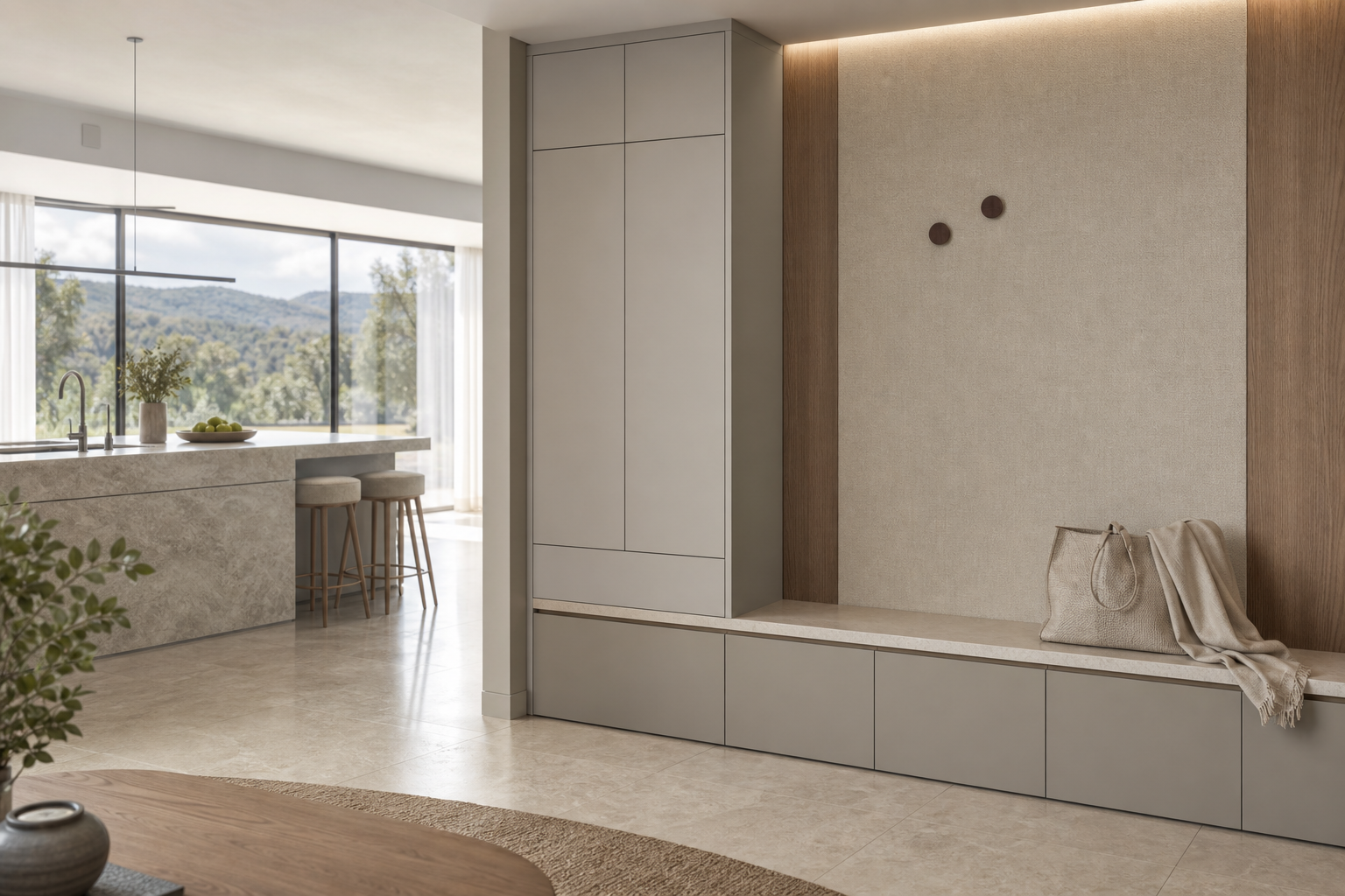 Fadior Loggia Entryway Suite with Silent Appliance Drop Zone — 304 stainless steel entryway system, front view