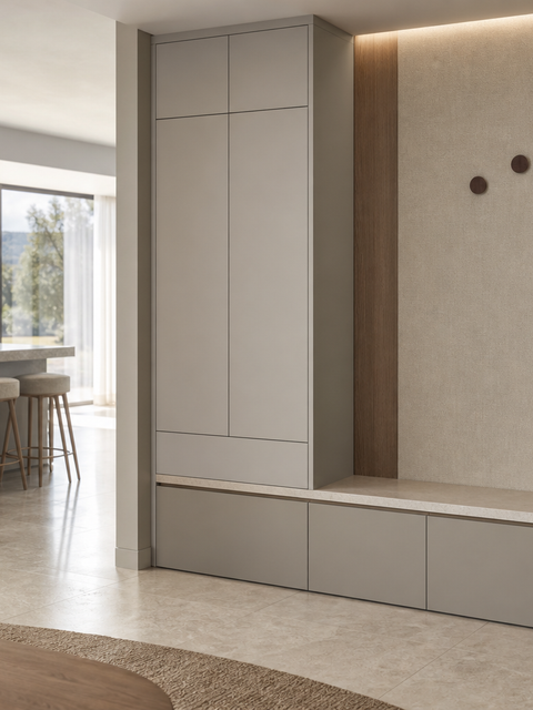 Fadior Loggia Entryway Suite with Silent Appliance Drop Zone — 304 stainless steel entryway system, front view