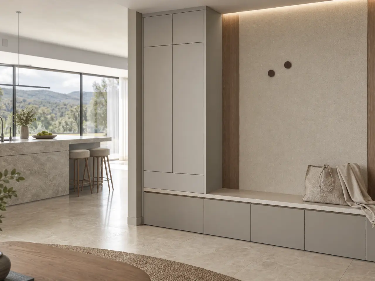 Fadior Loggia Entryway Suite with Silent Appliance Drop Zone — 304 stainless steel entryway system, front view