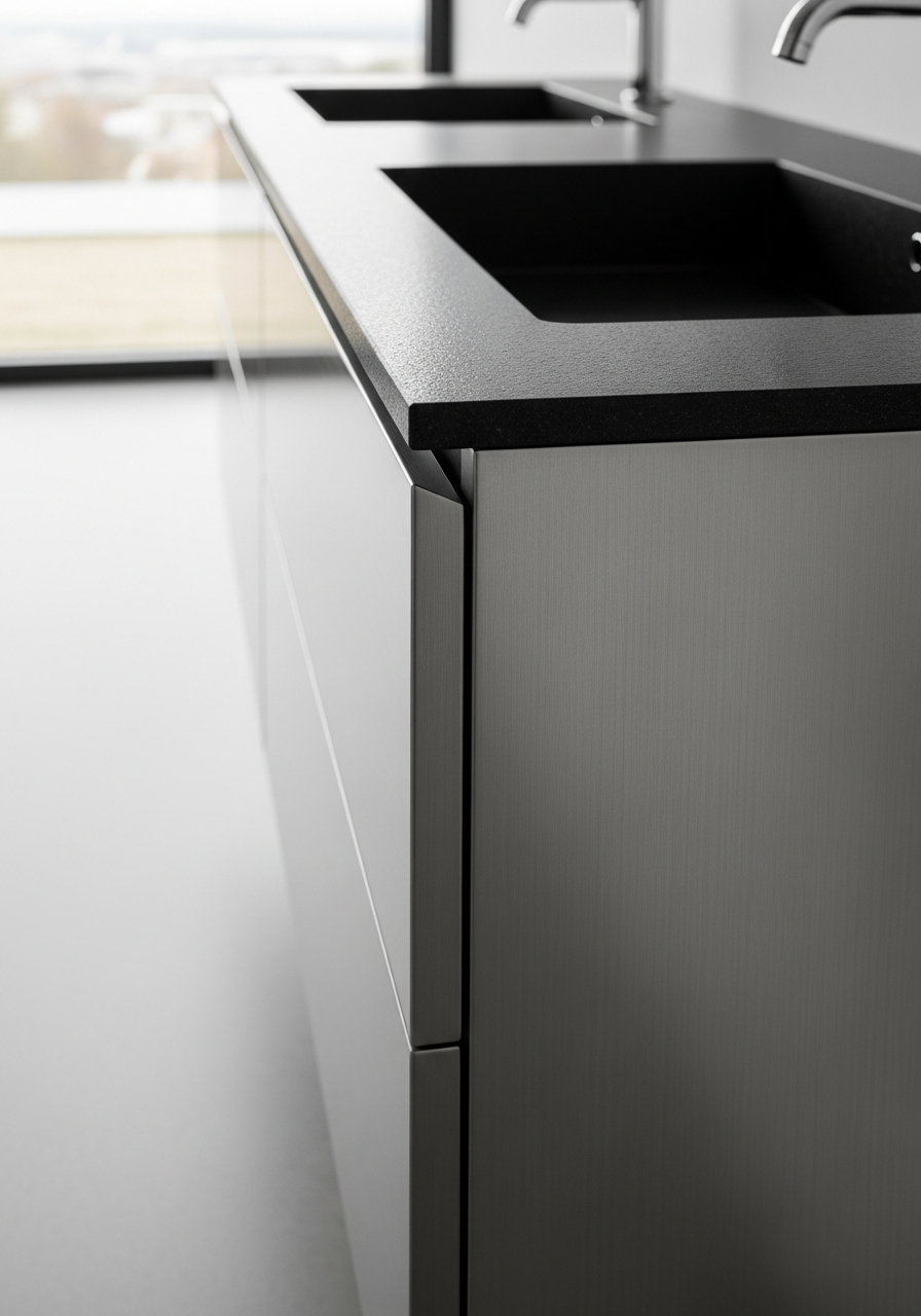 Fadior Acqua Vanity Suite — close-up of stainless steel finish and hardware detail