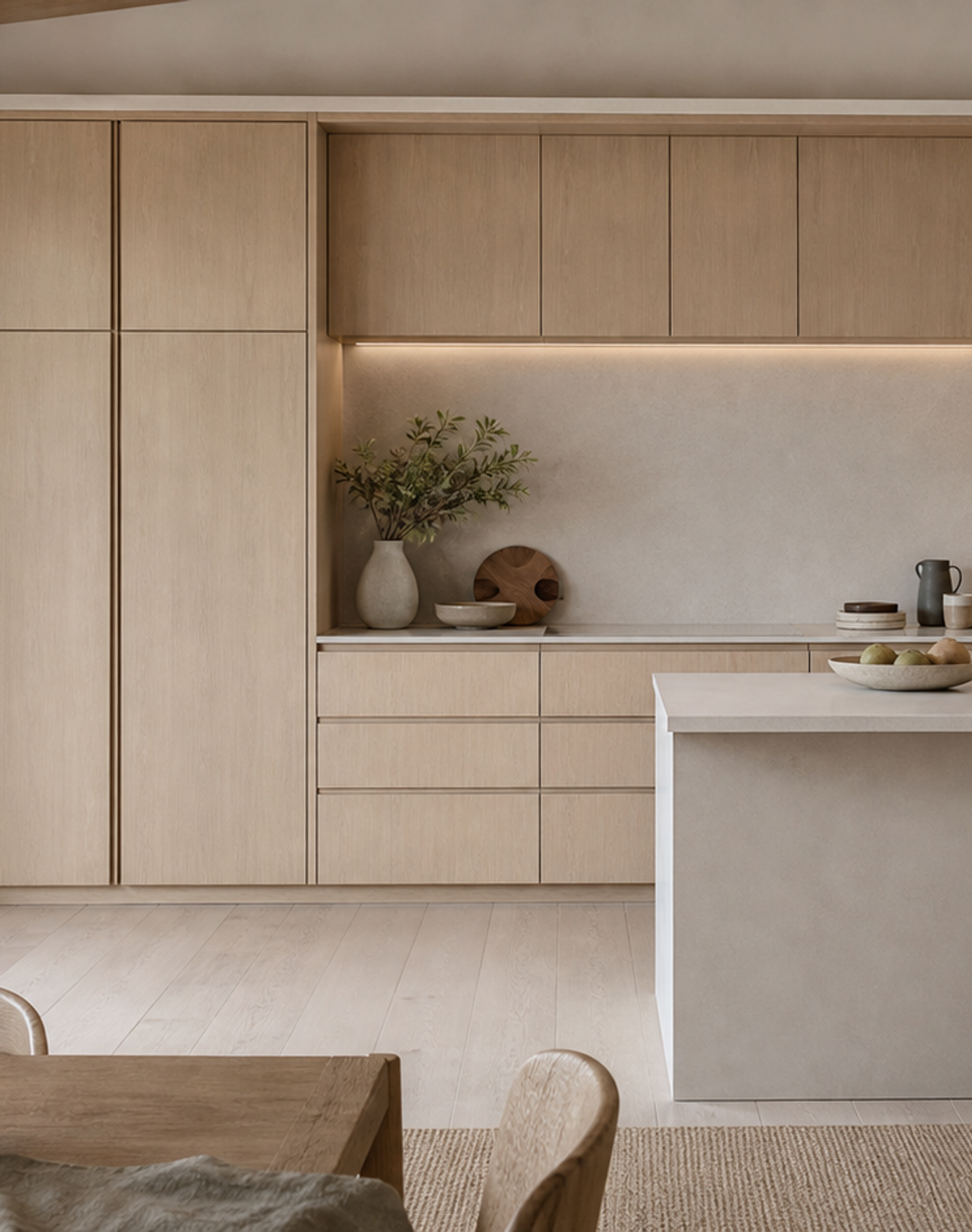 Fadior Pavilion Kitchen Suite with Linen Breakfast Prep Spine — lifestyle setting with natural light and residential styling