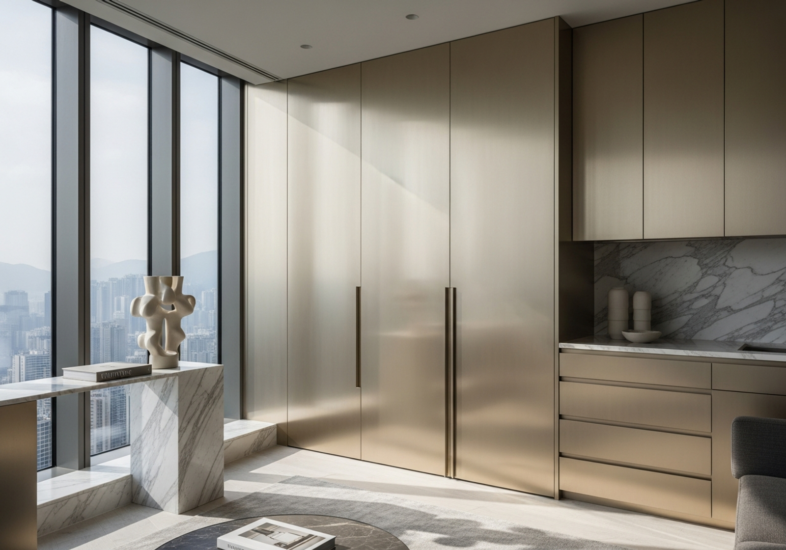 Fadior Hong Kong Peak Penthouse — living space with panoramic city view