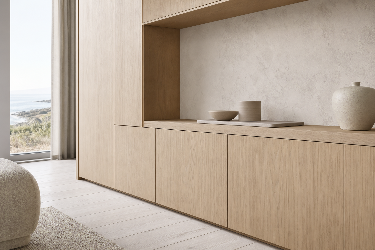 Fadior Silvan Living Room Suite with Recessed Tea Salon Wall — close-up of stainless steel finish and hardware detail