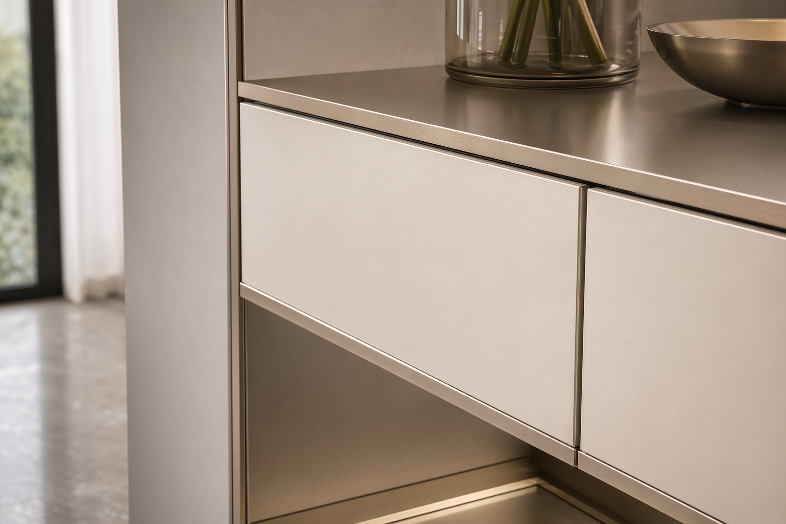 Fadior Archetype Entryway Suite — close-up of stainless steel finish and hardware detail