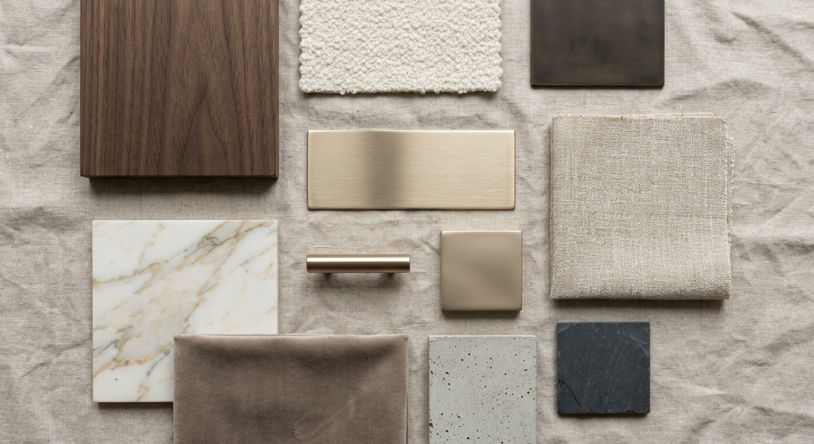 PVD Champagne Gold Finish material palette with complementary finishes