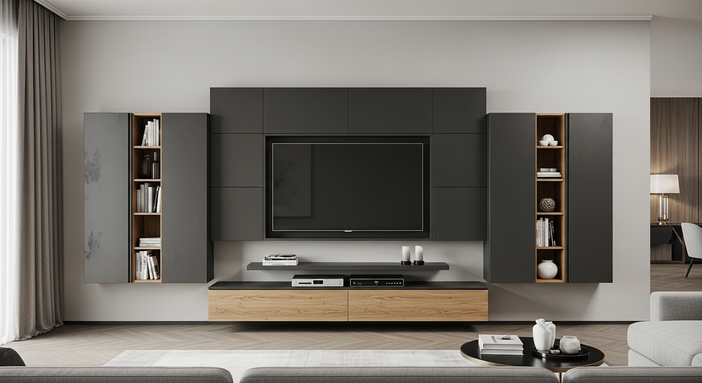 Fadior Essence Media Console — lifestyle setting with natural light and residential styling