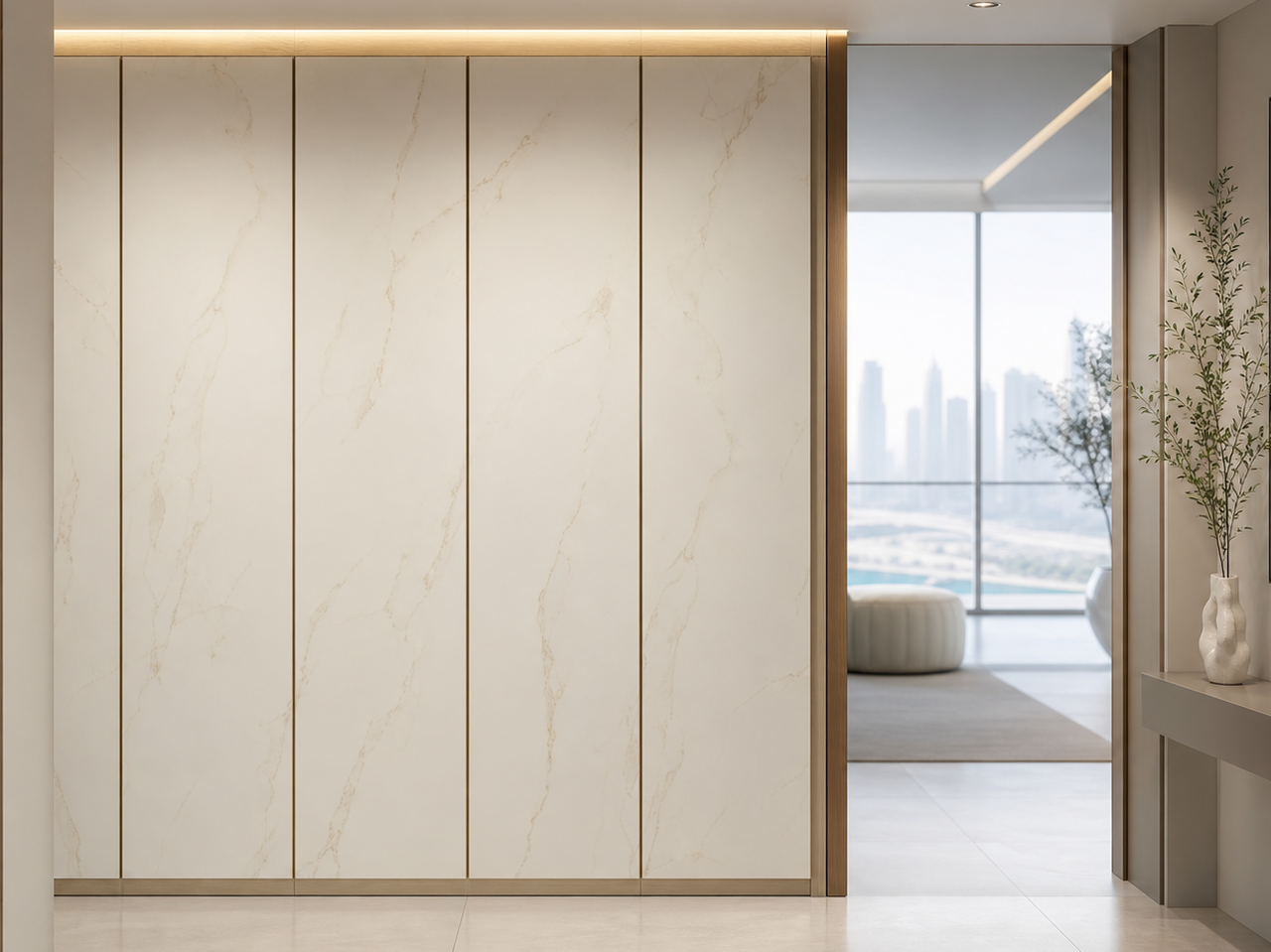 Fadior Resonance Wardrobe Suite with Frameless Gallery Threshold — interior room context showing cabinet integration