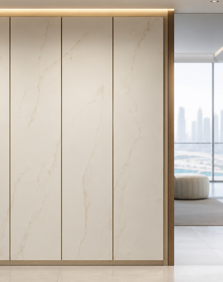 Fadior Resonance Wardrobe Suite with Frameless Gallery Threshold — interior room context showing cabinet integration