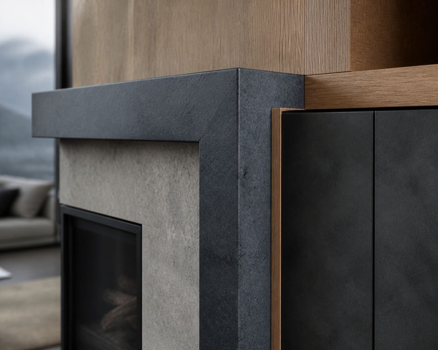 Fadior Patina Living Room Suite with Azure Frame Fireside Gallery — close-up of stainless steel finish and hardware detail