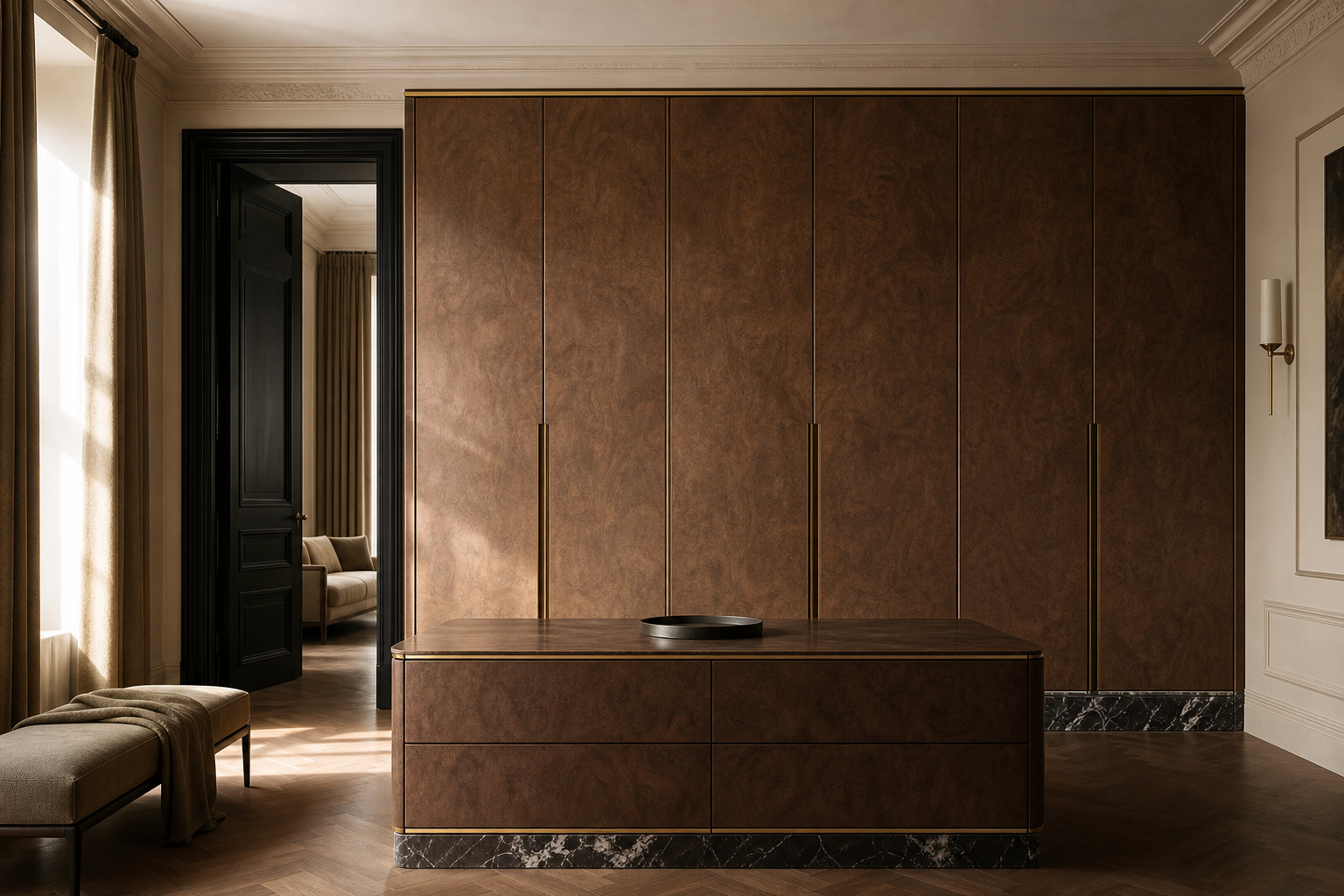 Fadior Resonance Wardrobe Suite with Scaled Finish Assurance Wall — lifestyle setting with natural light and residential