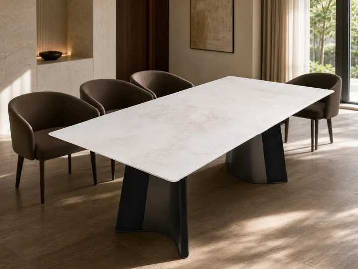 Mesa de comedor de mármol con base en A abierta 140×80 cm