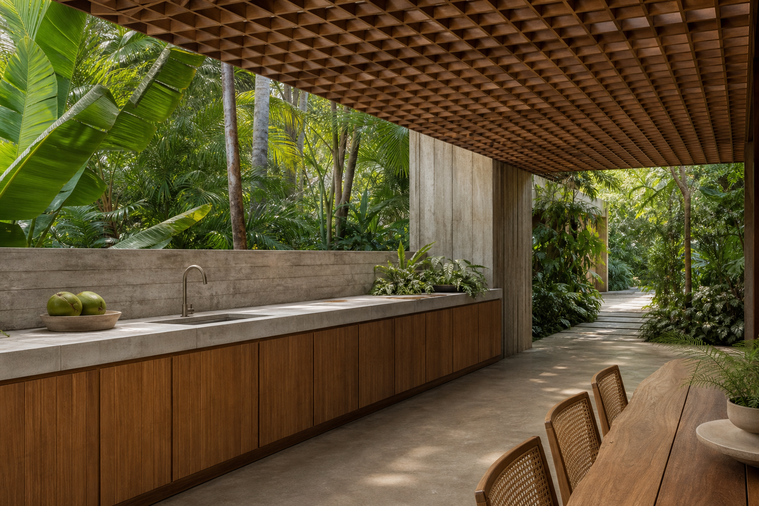 Fadior Horizon Outdoor Kitchen Suite with Diamond Rinse Terrace Bar — interior room context showing cabinet integration
