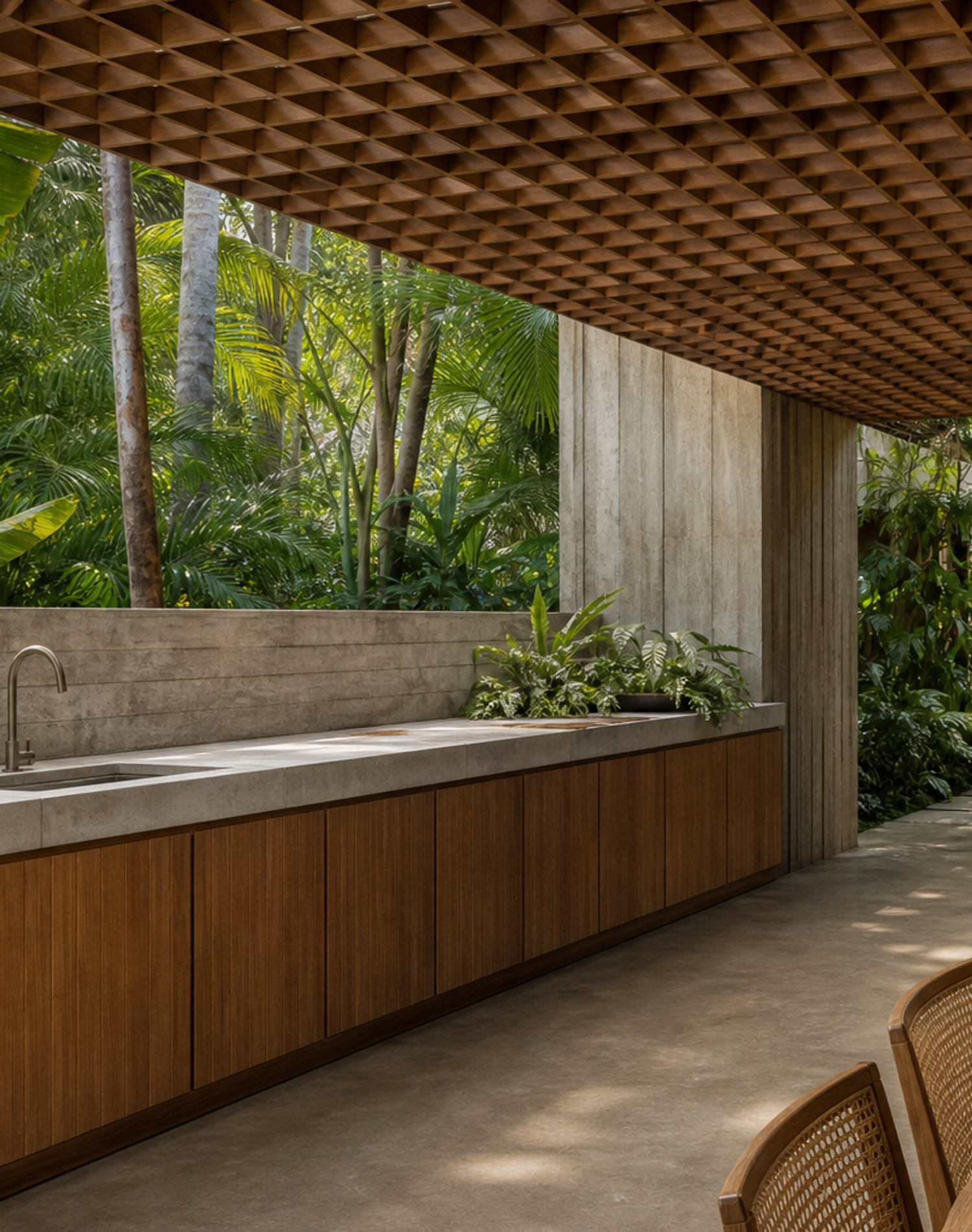 Fadior Horizon Outdoor Kitchen Suite with Diamond Rinse Terrace Bar — interior room context showing cabinet integration