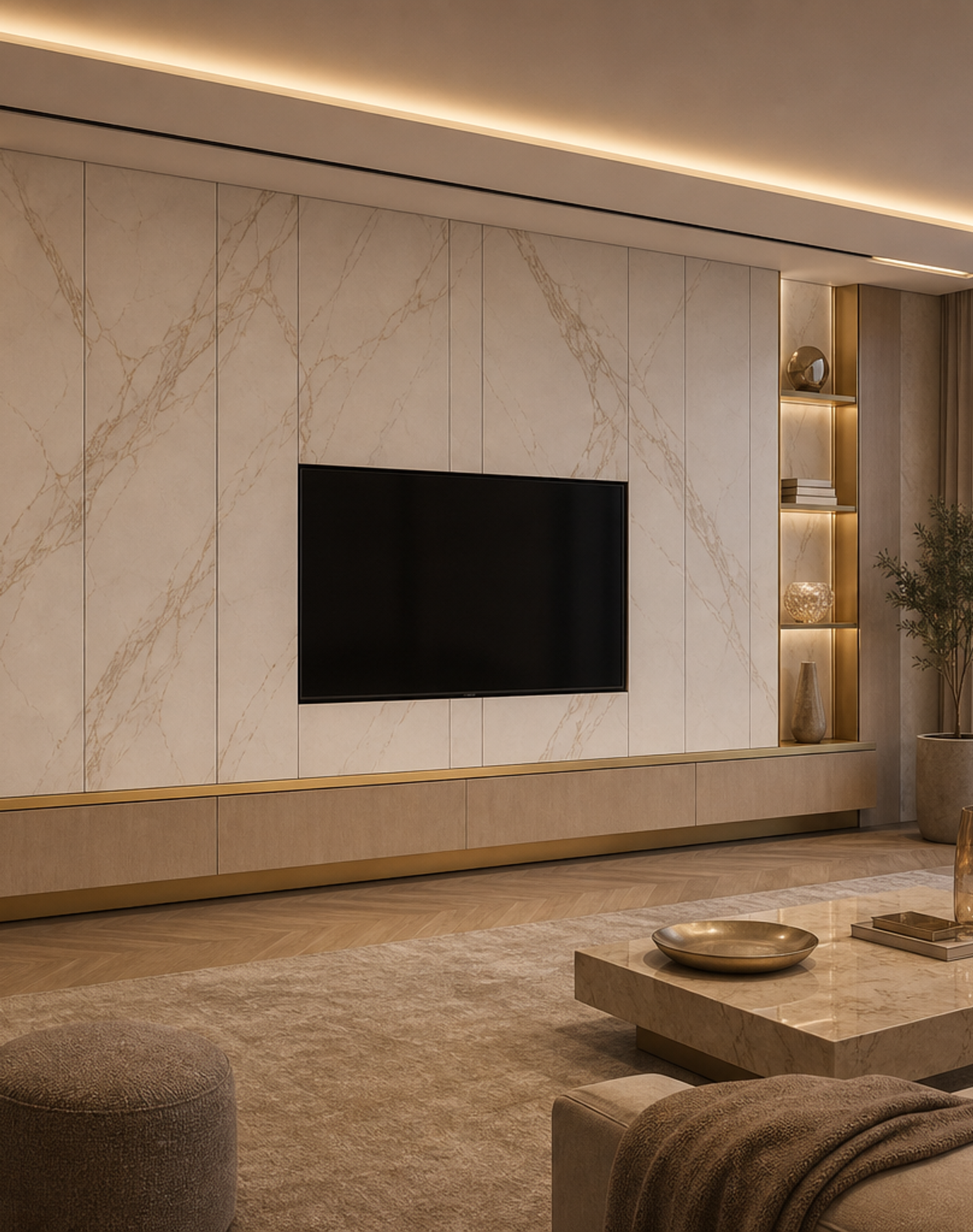Fadior Veneto Panel-Less Floating Media Bay — lifestyle setting with natural light and residential styling