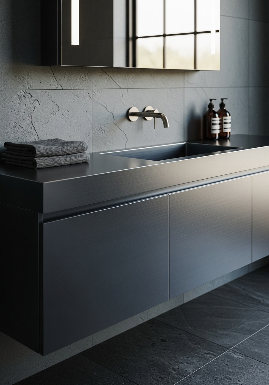 Fadior Acqua Bath and Vanity Suite — close-up of stainless steel finish and hardware detail