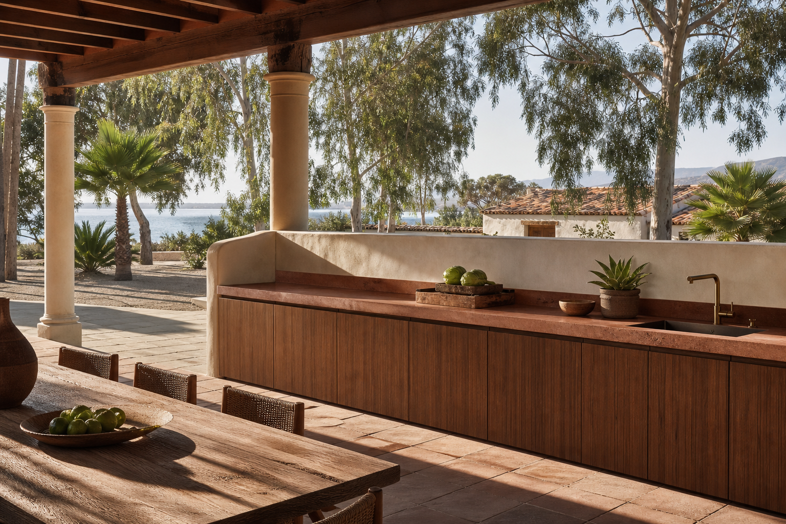 Fadior Vantage Outdoor Kitchen Suite with Mineral Safety Prep Terrace — lifestyle setting with natural light and residential