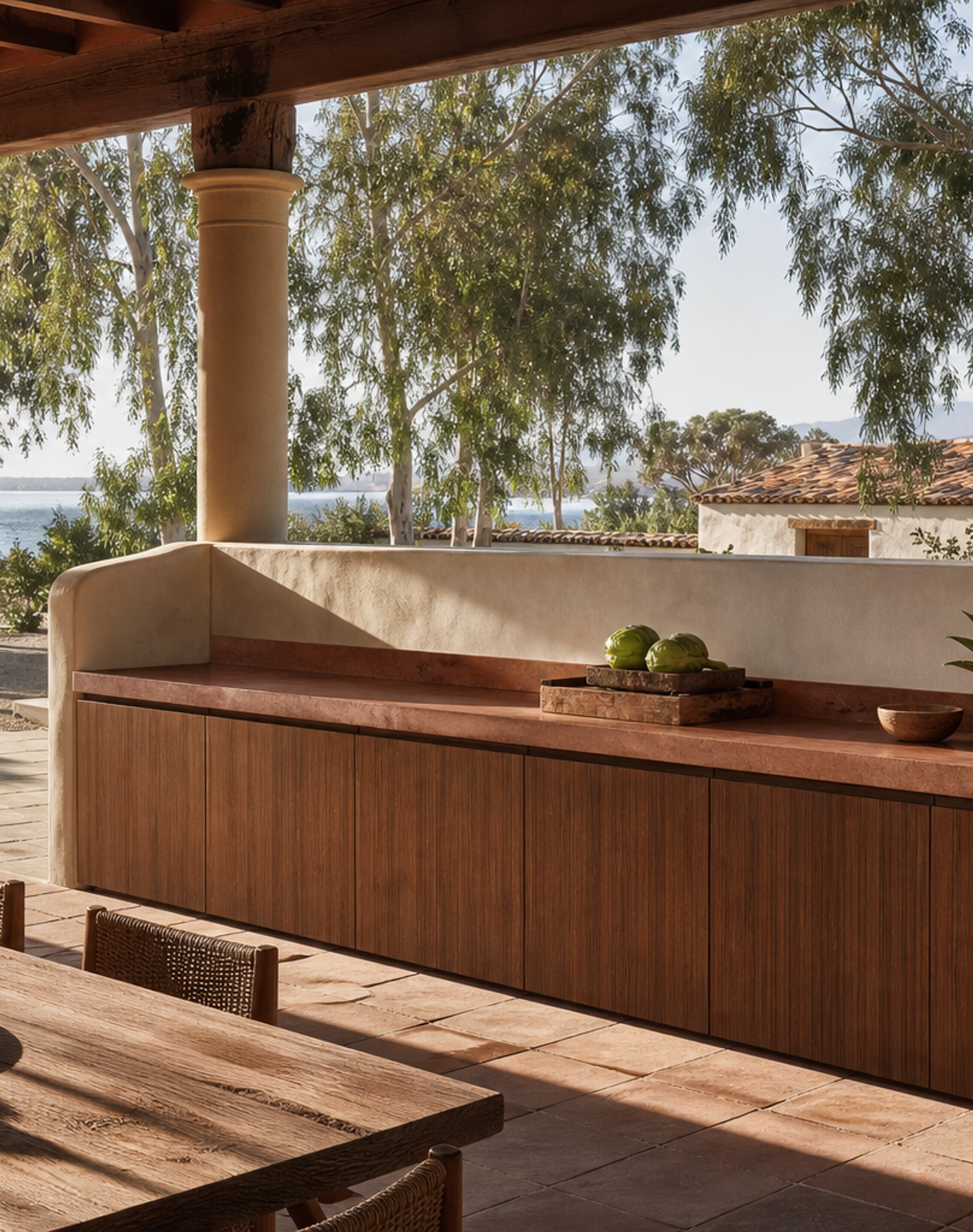 Fadior Vantage Outdoor Kitchen Suite with Mineral Safety Prep Terrace — lifestyle setting with natural light and residential