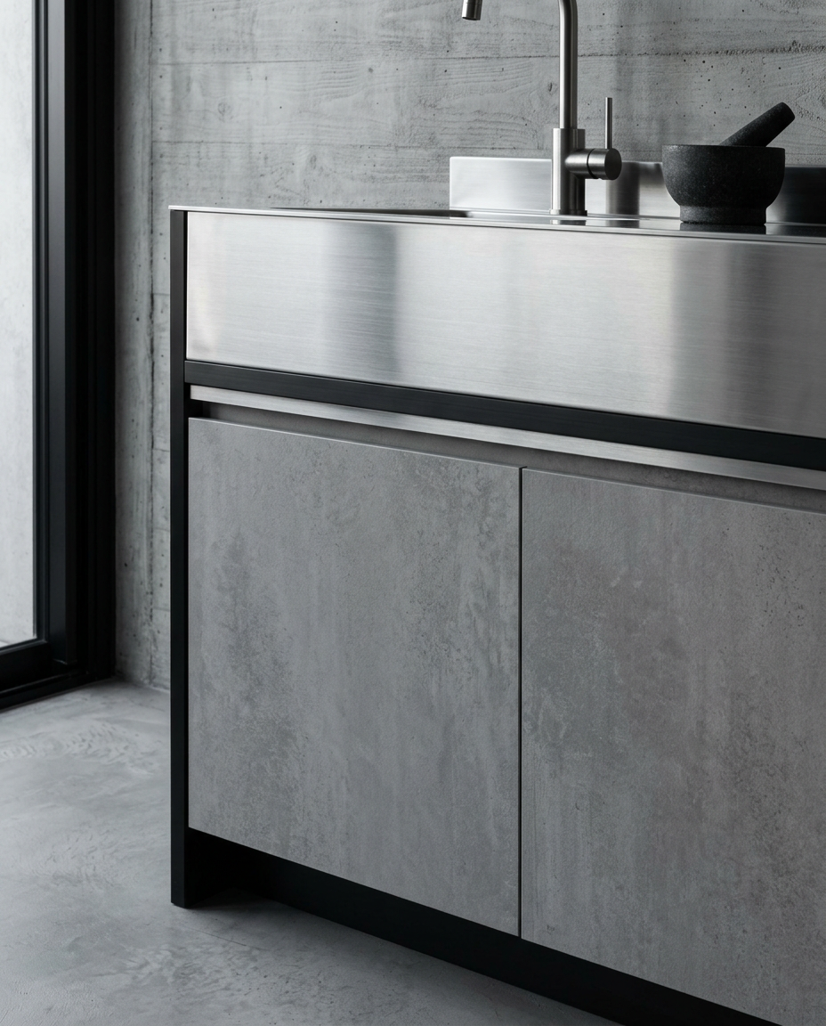 Fadior Dusk Balcony Suite — close-up of stainless steel finish and hardware detail