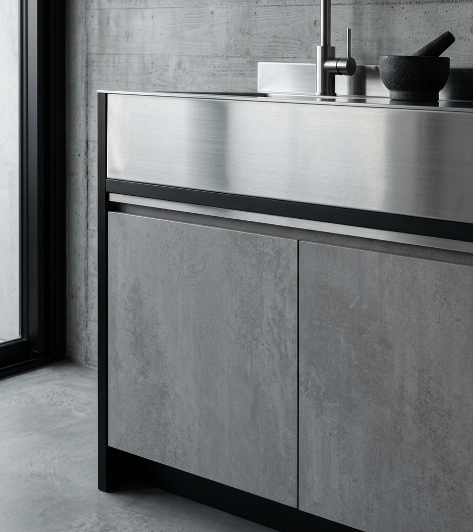 Fadior Dusk Balcony Suite — close-up of stainless steel finish and hardware detail