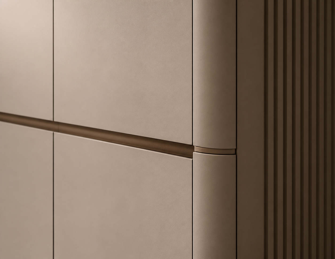 Fadior Resonance Wardrobe Suite with Tailored Cashmere Cove — close-up of stainless steel finish and hardware detail