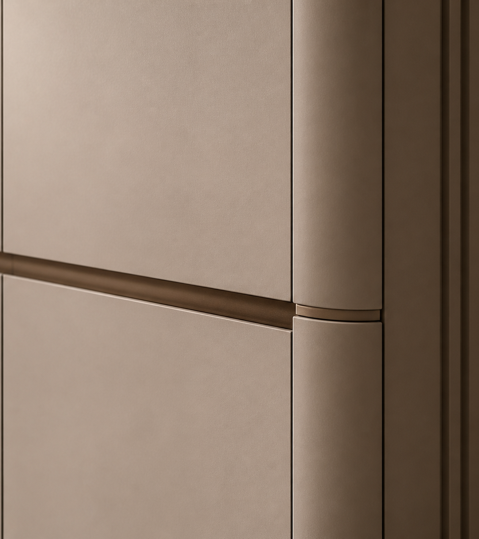 Fadior Resonance Wardrobe Suite with Tailored Cashmere Cove — close-up of stainless steel finish and hardware detail