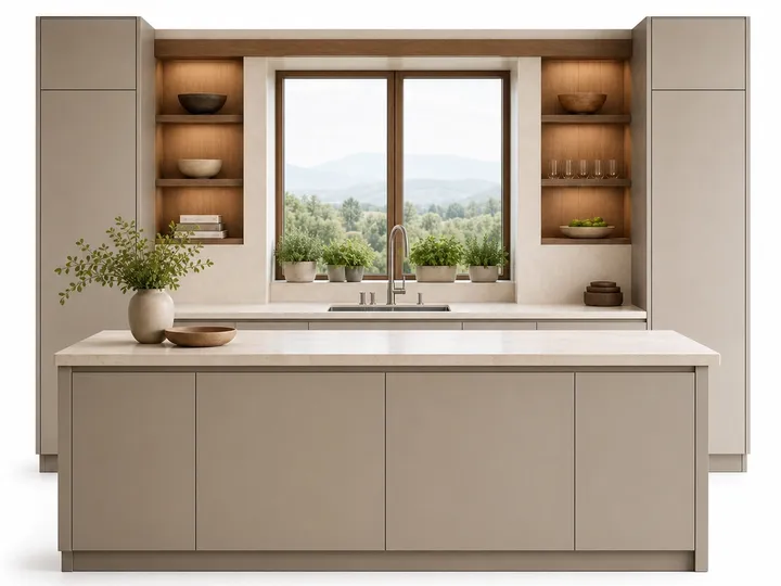 Fadior Dream Home Kitchen Suite with Window Herb Wash Bay — 304 stainless steel kitchen system, front view