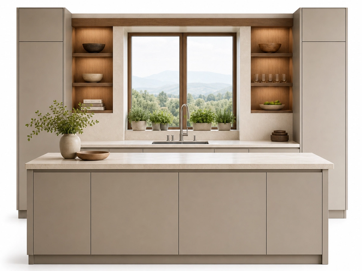 Fadior Dream Home Kitchen Suite with Window Herb Wash Bay — 304 stainless steel kitchen system, front view