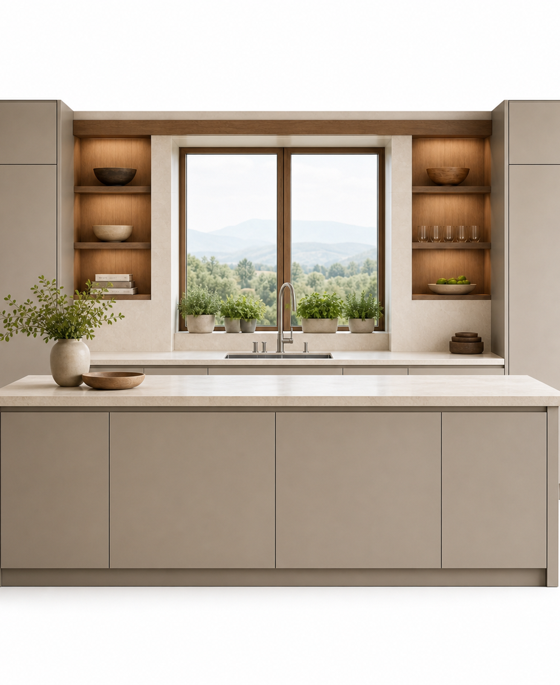 Fadior Dream Home Kitchen Suite with Window Herb Wash Bay — 304 stainless steel kitchen system, front view