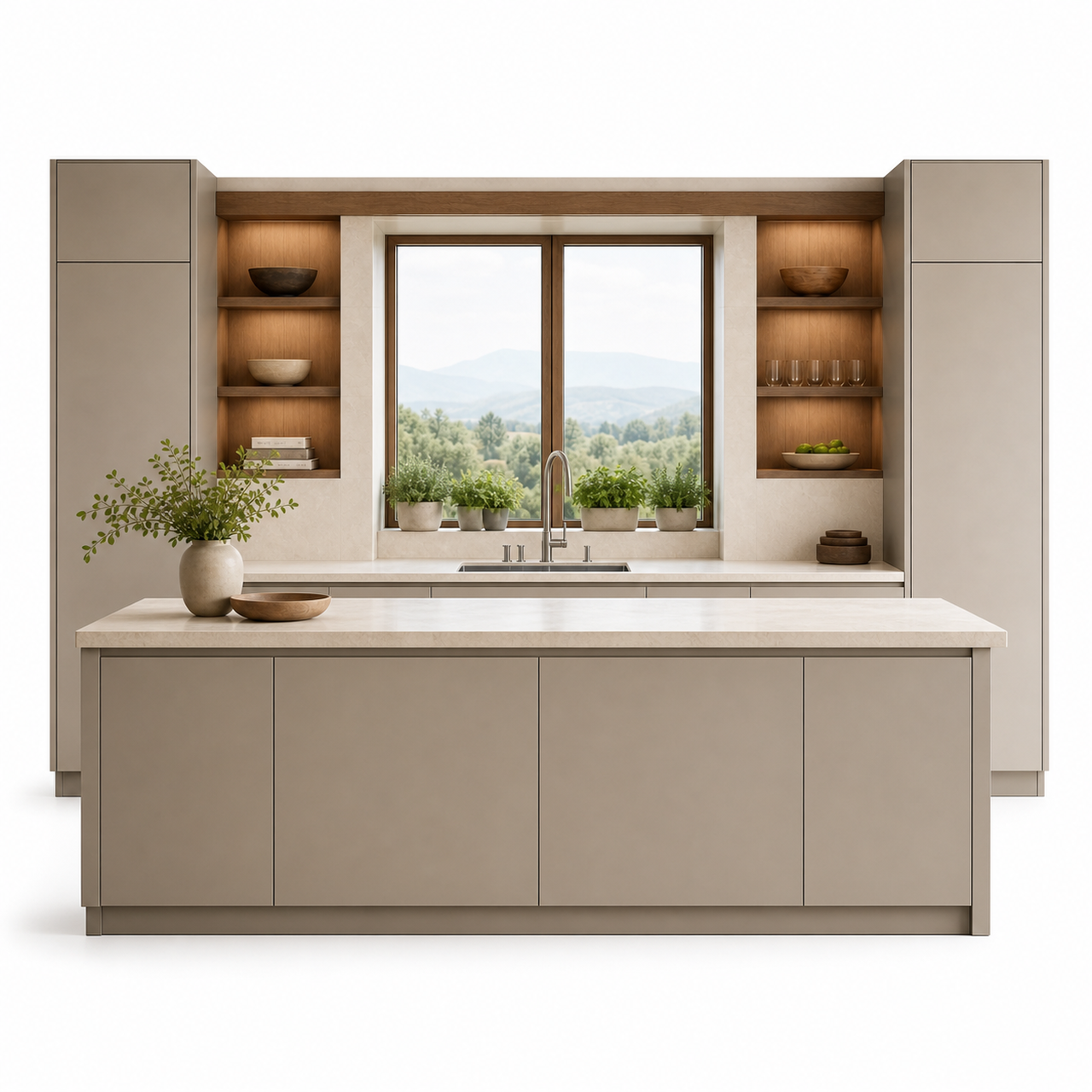 Fadior Dream Home Kitchen Suite with Window Herb Wash Bay — 304 stainless steel kitchen system, front view