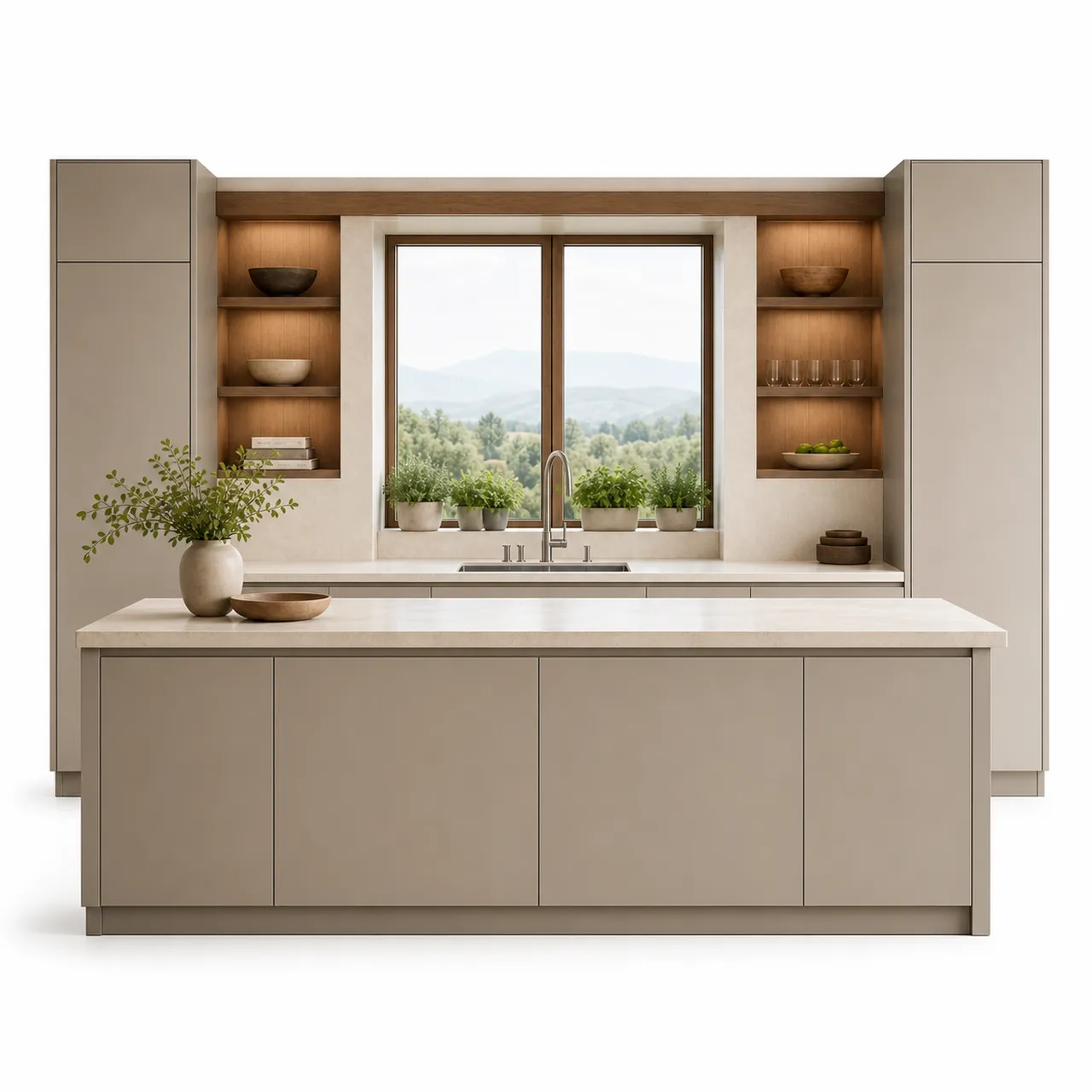 Fadior Dream Home Kitchen Suite with Window Herb Wash Bay — 304 stainless steel kitchen system, front view