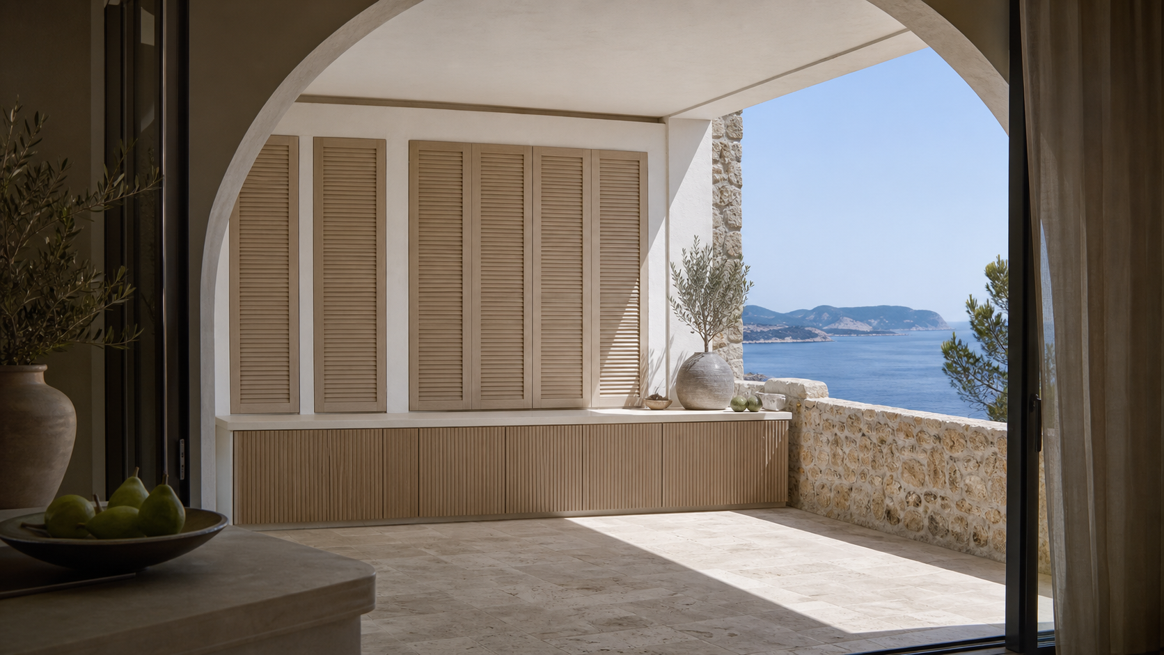 Fadior Cannes Storm Shutter Storage Bay — lifestyle setting with natural light and residential styling