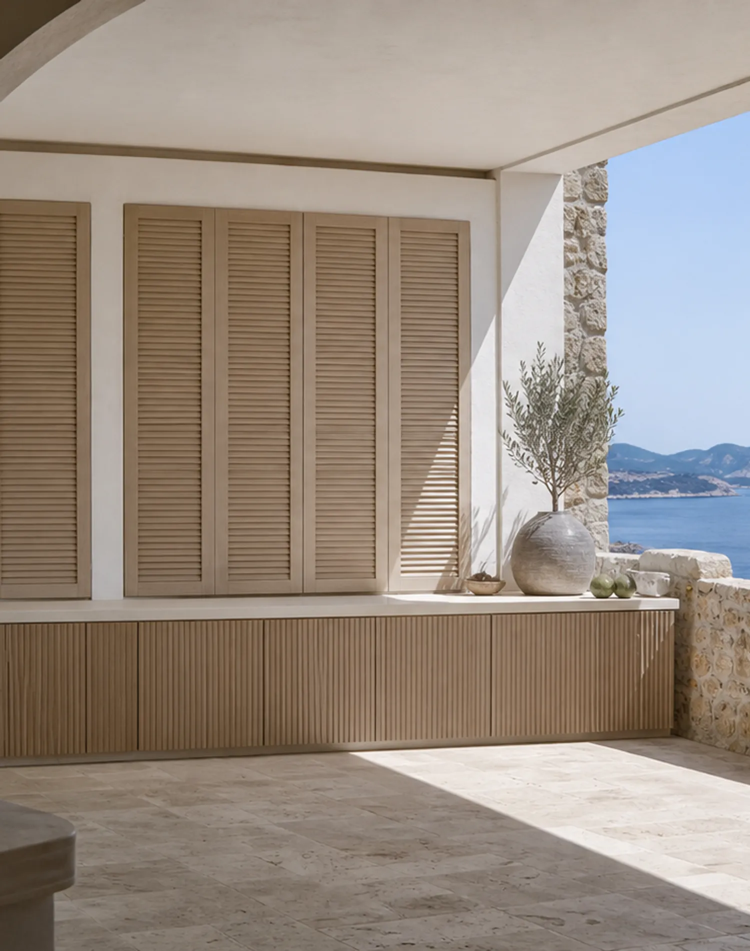 Fadior Cannes Storm Shutter Storage Bay — lifestyle setting with natural light and residential styling