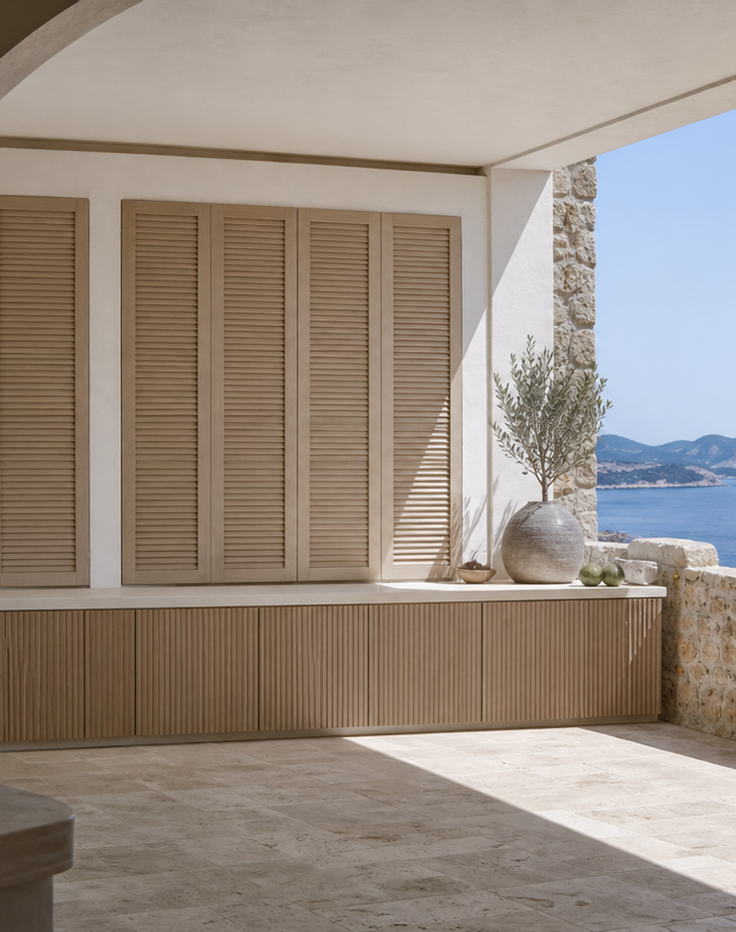 Fadior Cannes Storm Shutter Storage Bay — lifestyle setting with natural light and residential styling