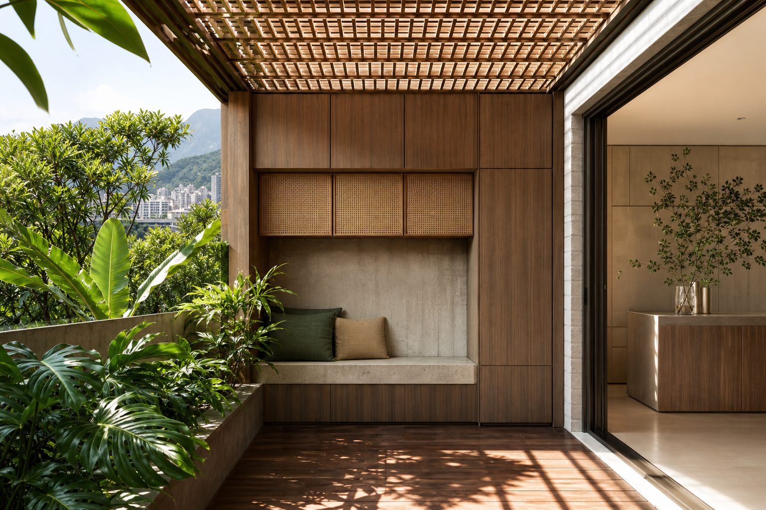 Fadior Soleil Balcony Suite with Rattan Shade Breakfast Niche — 304 stainless steel balcony system, front view
