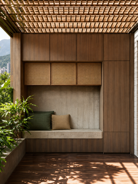 Fadior Soleil Balcony Suite with Rattan Shade Breakfast Niche — 304 stainless steel balcony system, front view