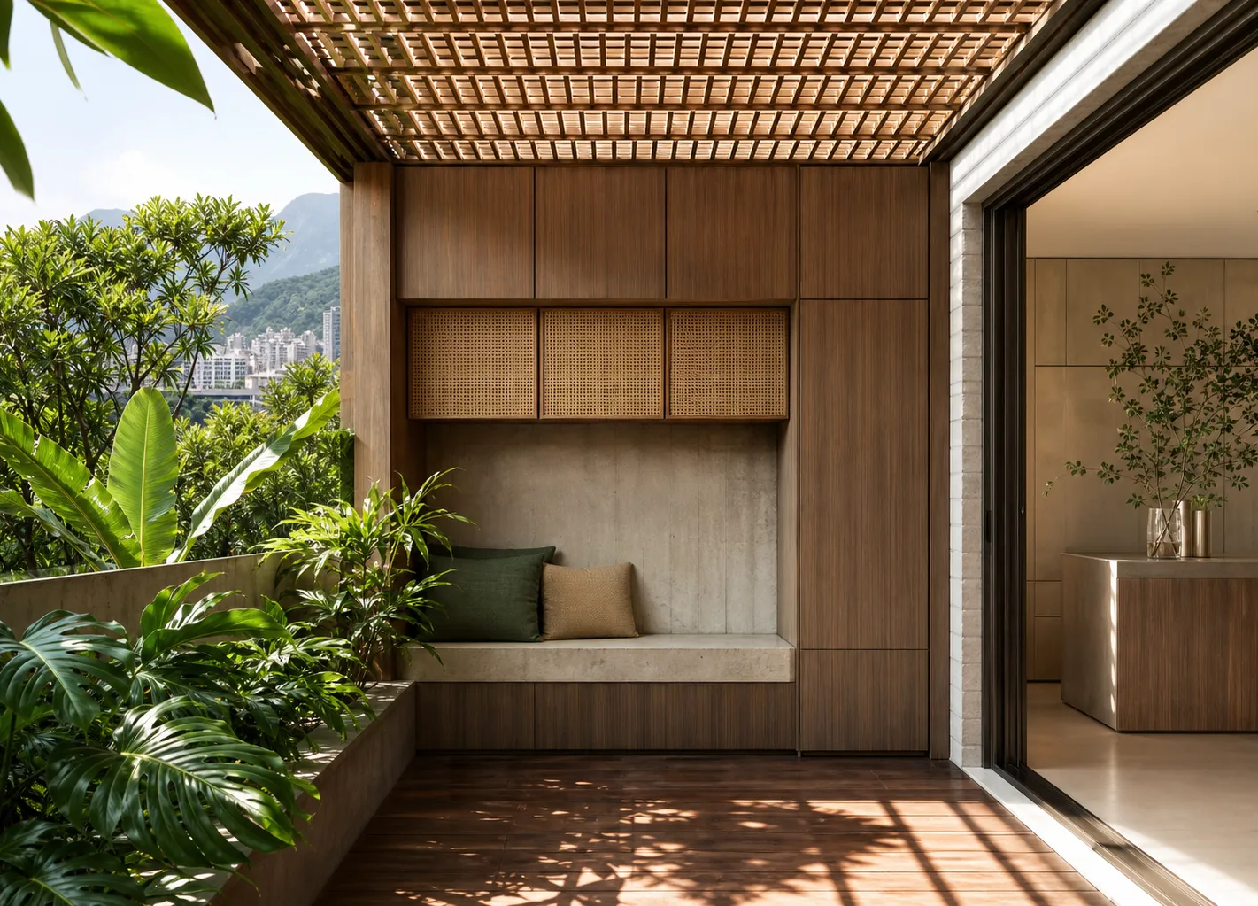 Fadior Soleil Balcony Suite with Rattan Shade Breakfast Niche — 304 stainless steel balcony system, front view