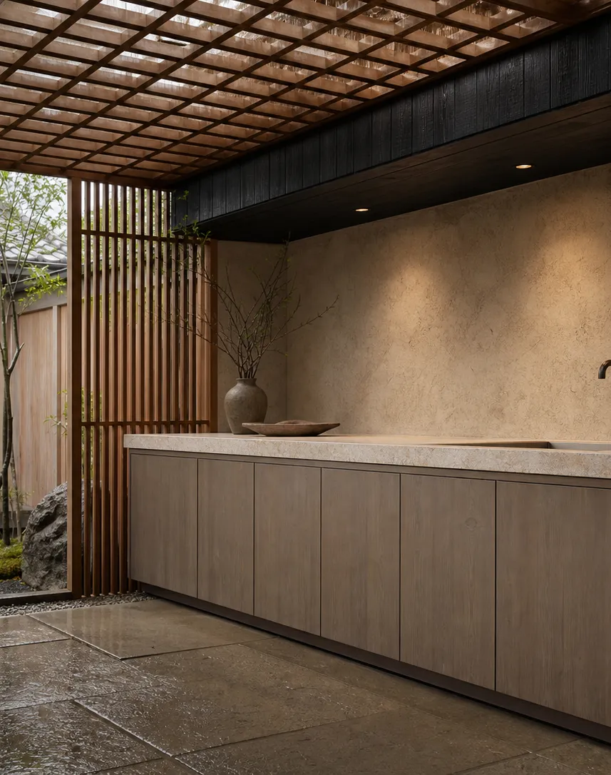 Suite de Cocina Exterior Vantage con Bahía de Encimera Cedar Rain perspectiva interior