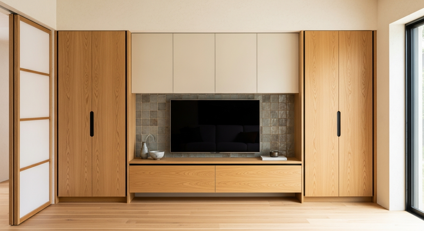 Fadior Essence Media Console — lifestyle setting with natural light and residential styling