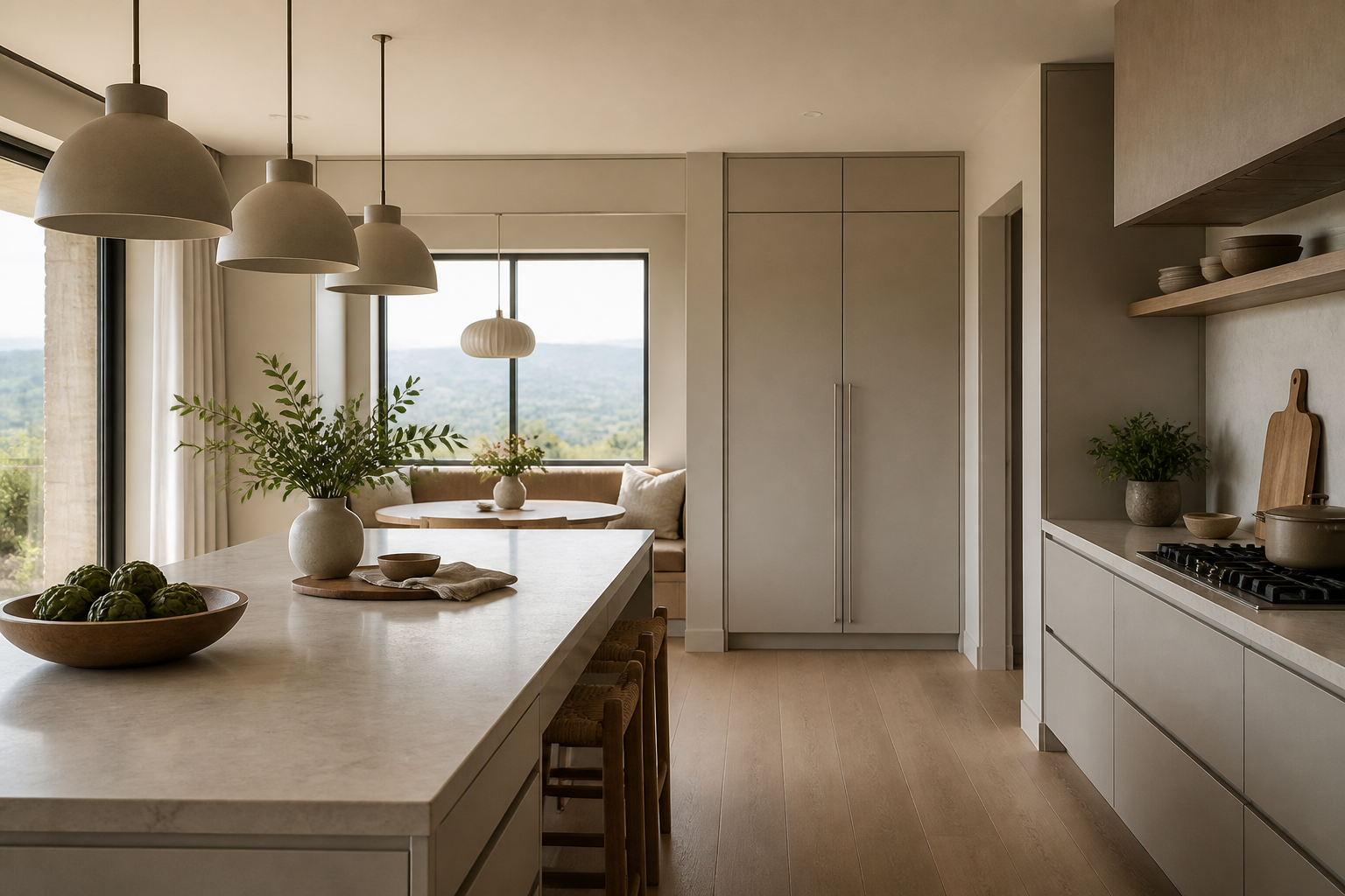 Fadior Silkstone Kitchen Suite with Flush Pantry Axis — lifestyle setting with natural light and residential styling