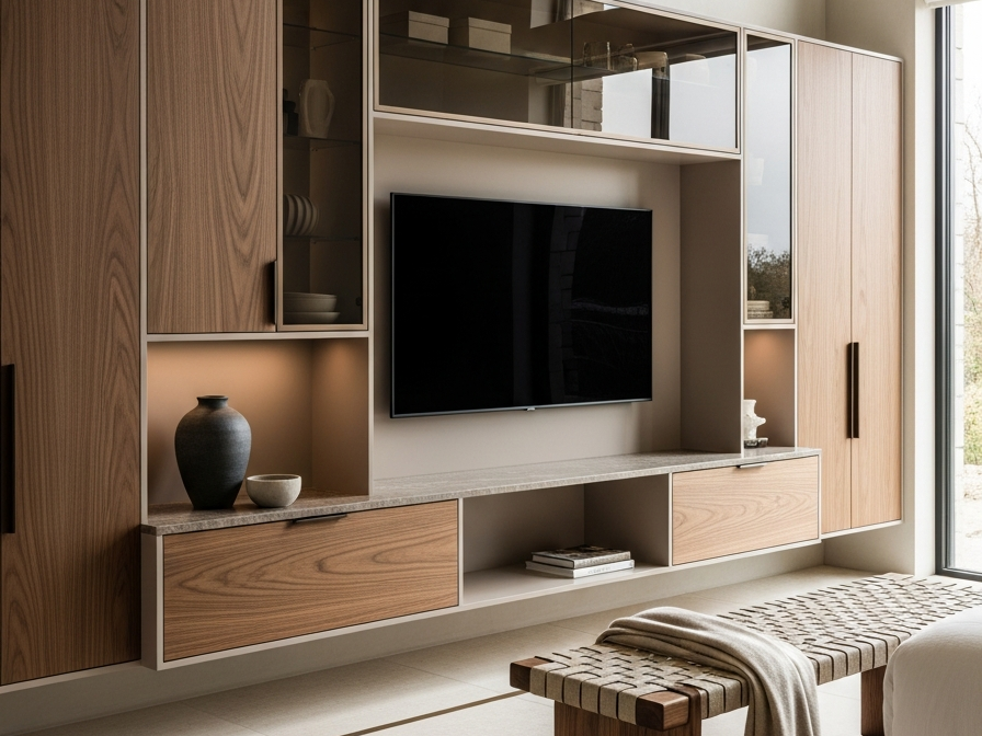 Fadior Essence Media Console — 304 stainless steel living room system, front view