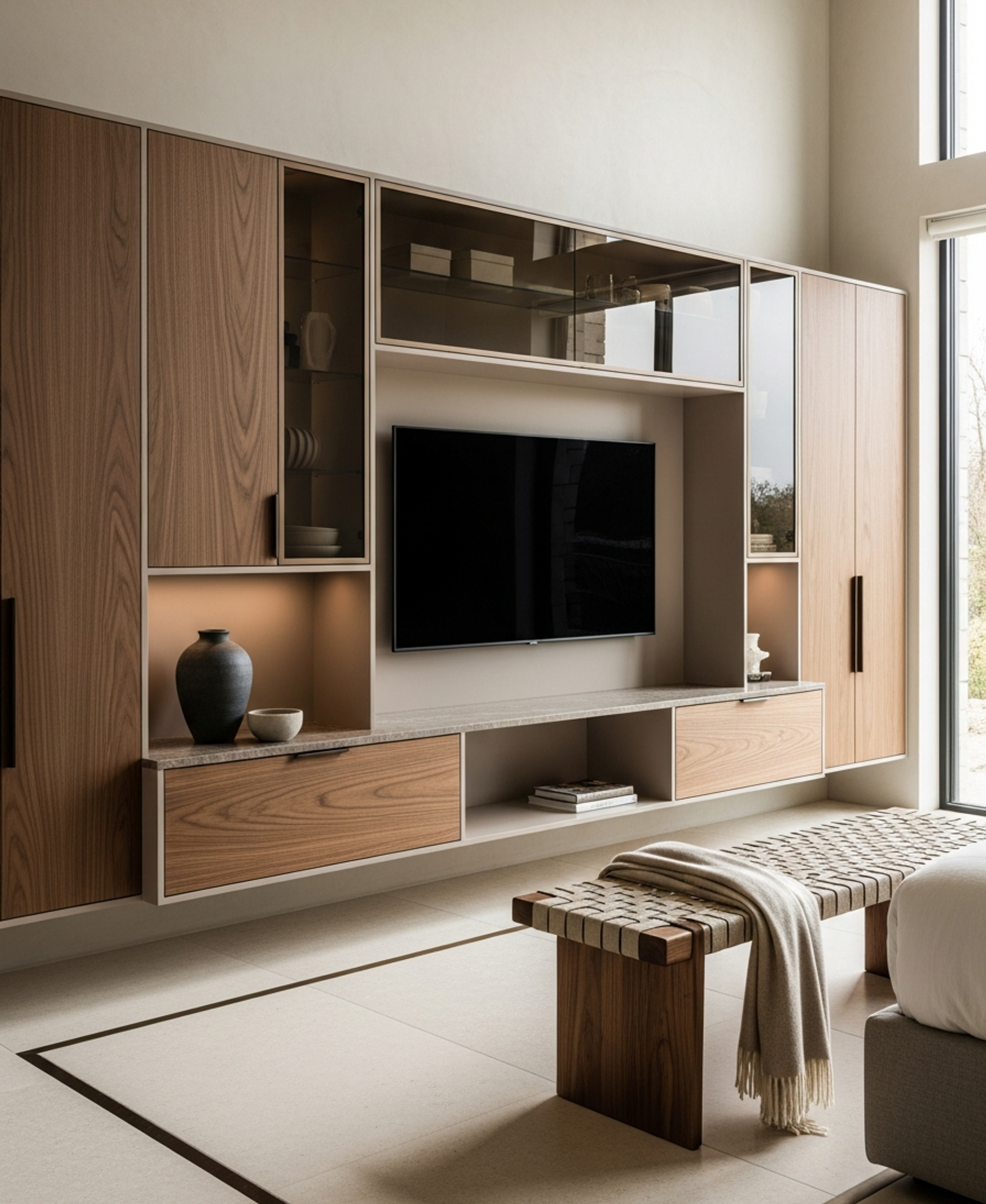 Fadior Essence Media Console — 304 stainless steel living room system, front view