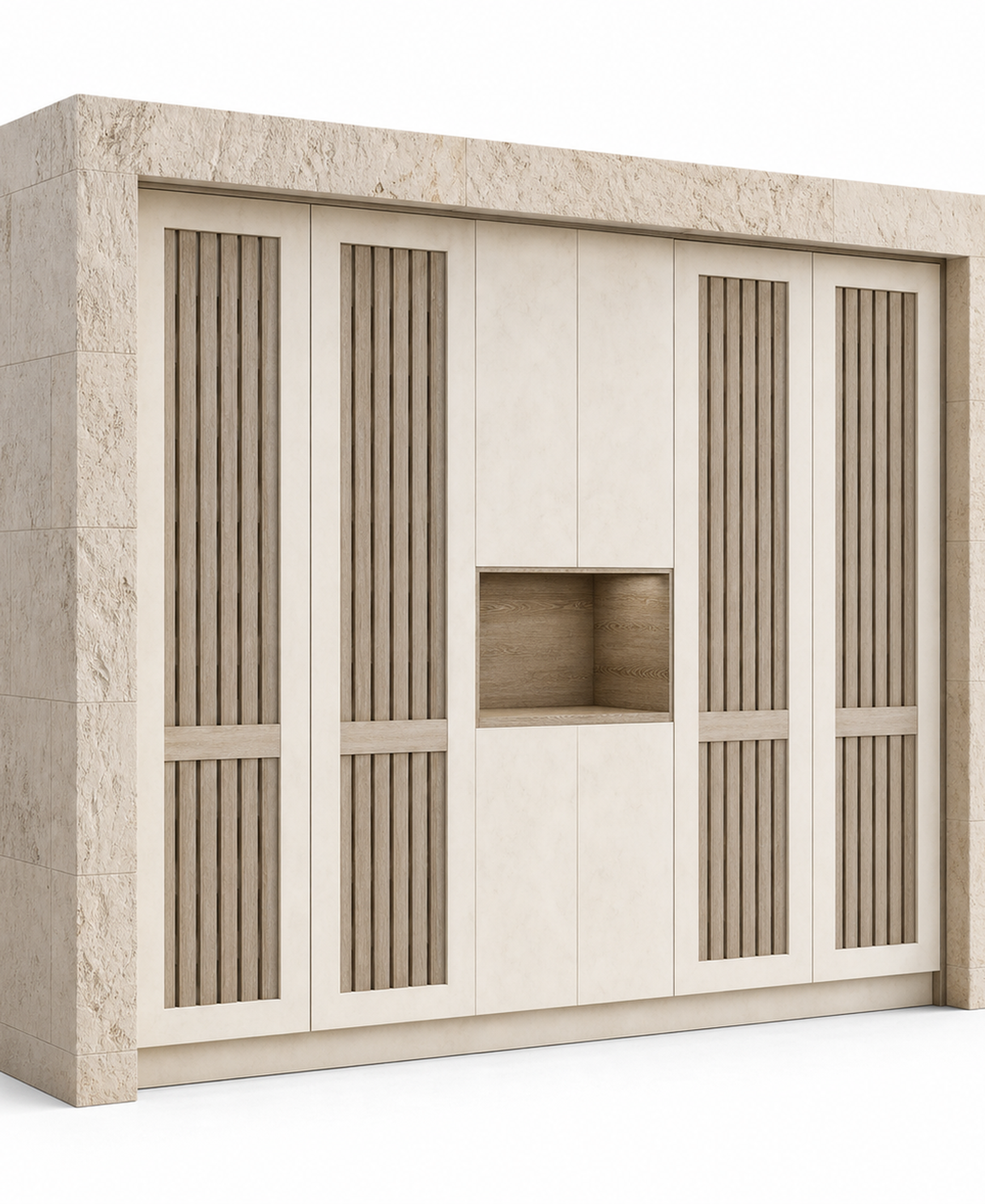 Fadior Grotto Wine Cabinet Suite with Moonstone Chilled Larder Wall — 304 stainless steel wine cabinet system, front view