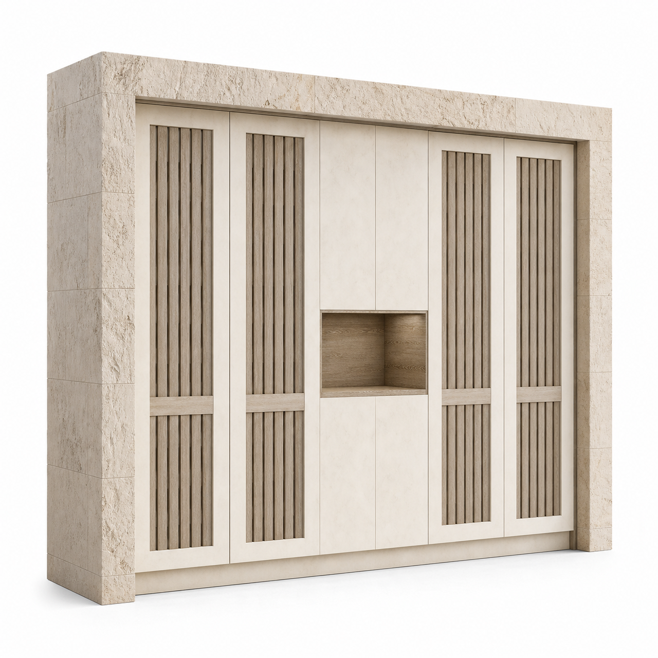 Fadior Grotto Wine Cabinet Suite with Moonstone Chilled Larder Wall — 304 stainless steel wine cabinet system, front view
