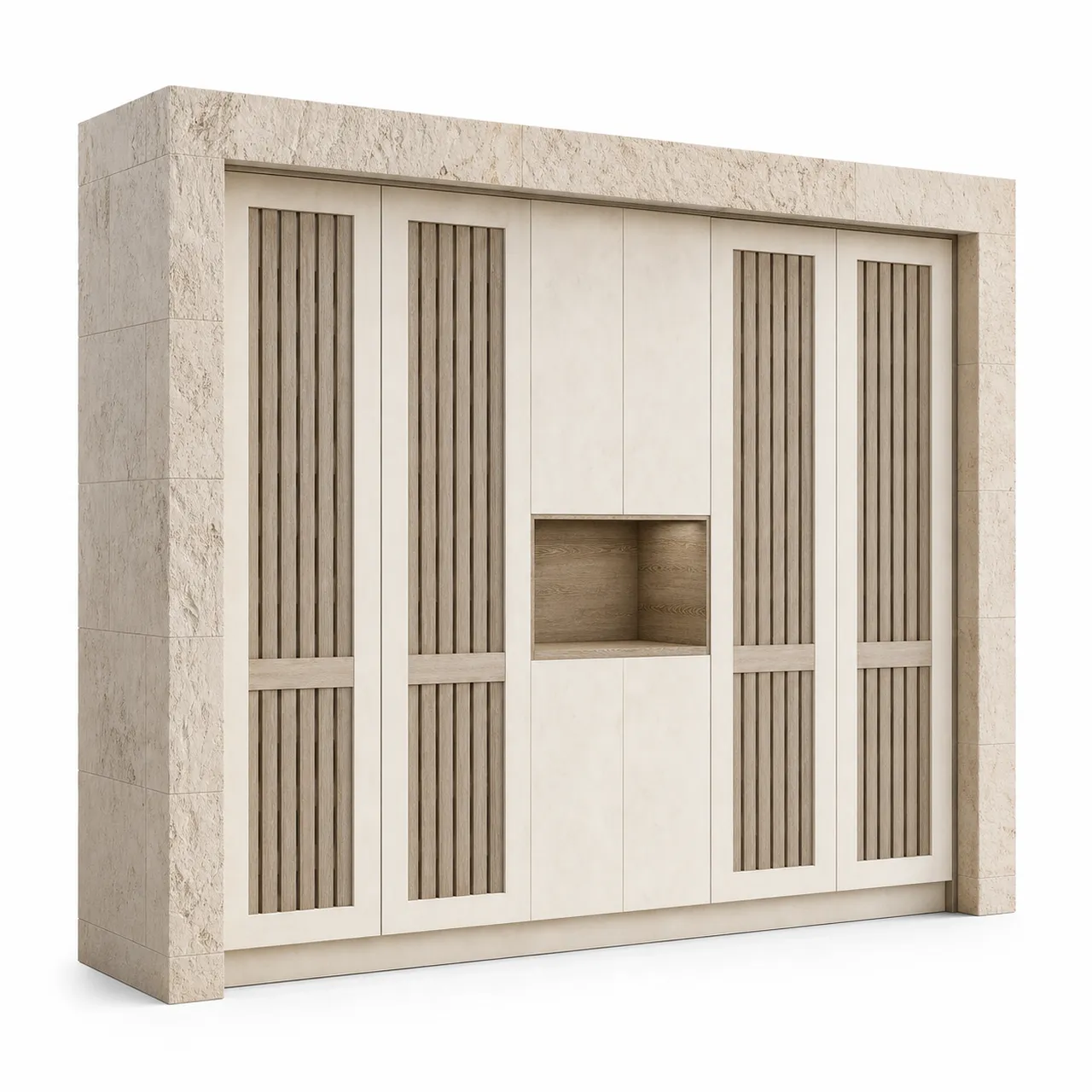 Fadior Grotto Wine Cabinet Suite with Moonstone Chilled Larder Wall — 304 stainless steel wine cabinet system, front view