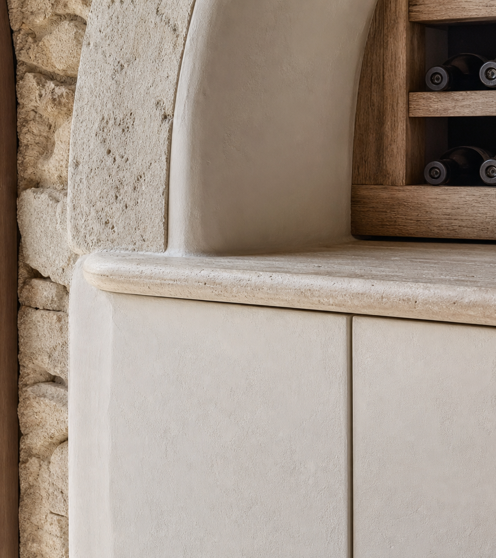 Fadior Estuary Wine Cabinet Suite with Cove Decanting Niche — close-up of stainless steel finish and hardware detail