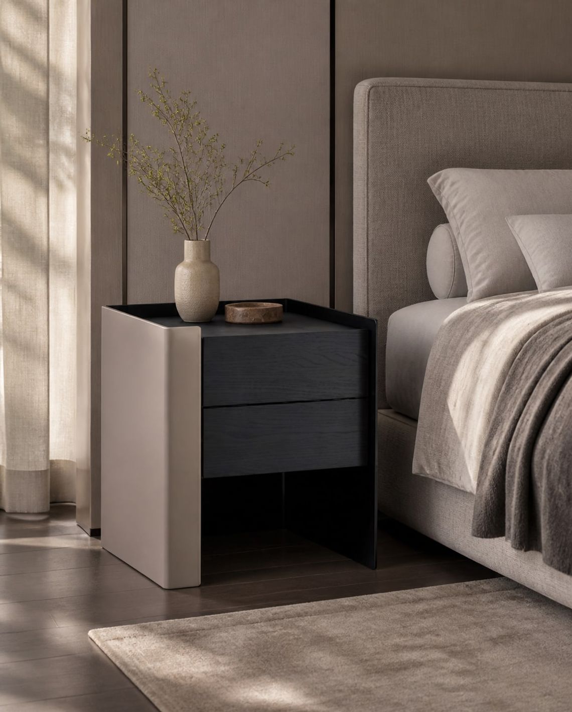 Nightstand (Saddle leather) styled in a FADIOR HOME interior setting